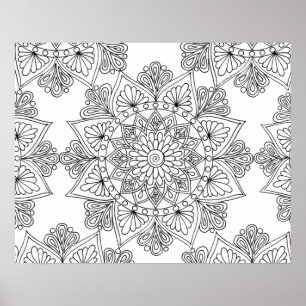 Floral Mandala Geometric Pattern Adult Coloring Poster