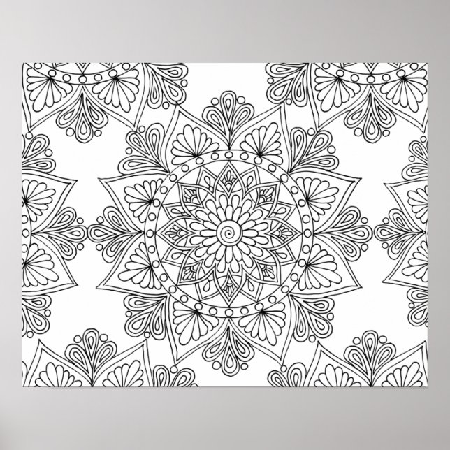 Floral Mandala Geometric Pattern Adult Coloring Poster (Front)