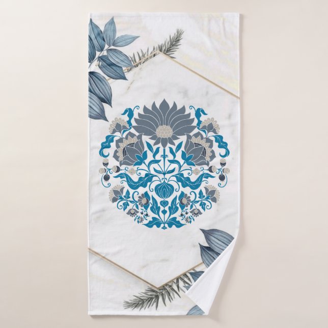 Floral Mandala Illustration, Flower Frames Bath Towel Set (Bath Towel)