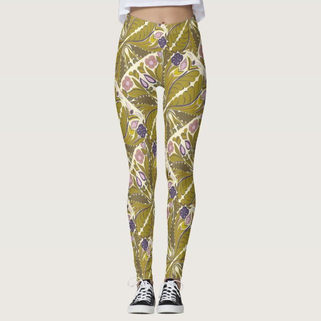 Floral Mandala, muted olive pink and purple Leggings (Front)