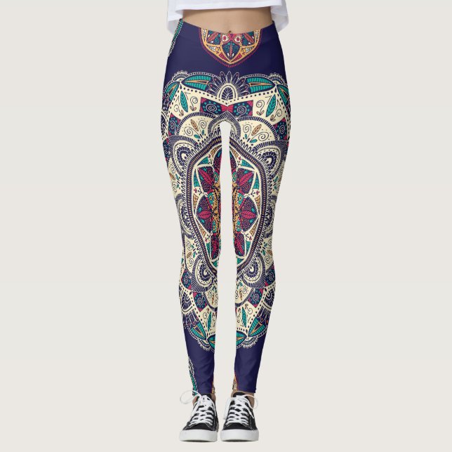 Floral Mandala: Ornamental Vintage Seamless Leggings (Front)