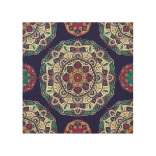 Floral Mandala: Ornamental Vintage Seamless Wood Wall Art