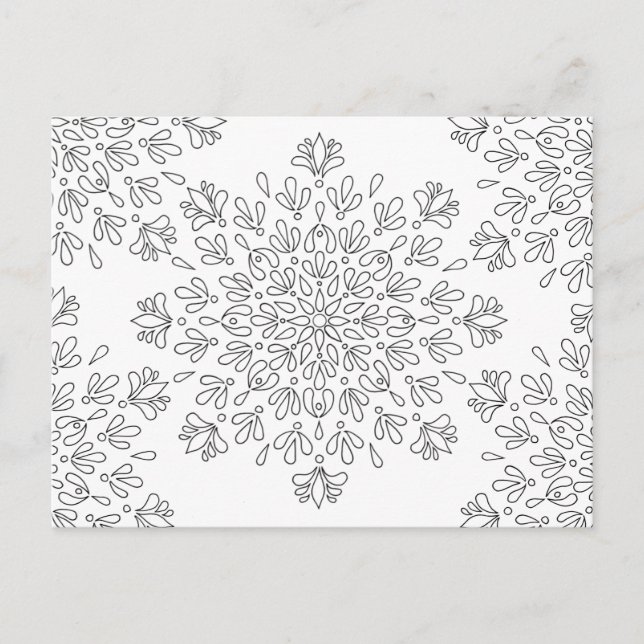Floral Mandala Pattern Adult Coloring Postcard (Front)