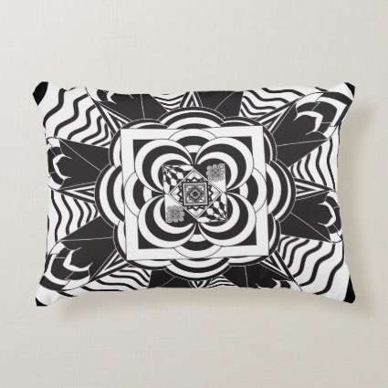 Floral Mandala Pattern Black White Accent Pillow