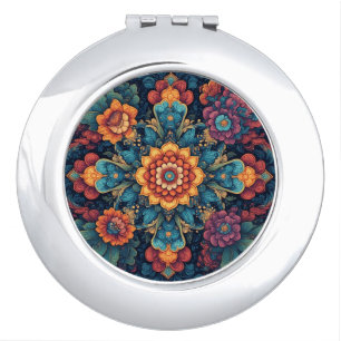 Floral Mandala Pattern Compact Mirror