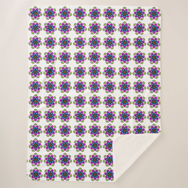 Floral Mandala Pattern Sherpa Blanket (Front)