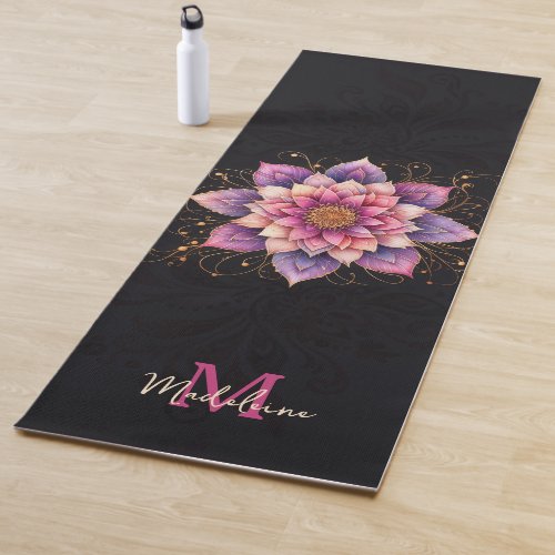 Floral Mandala Pink Purple Elegant Name Monogram Yoga Mat