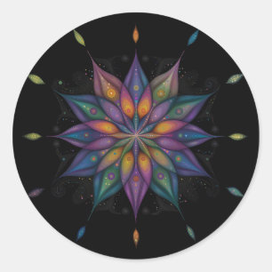 Floral Mandala - Purple Blue Black Classic Round Sticker