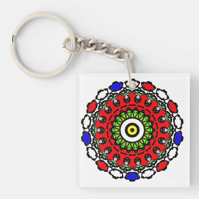Floral Mandala Seamless Pattern Keychain (Front)
