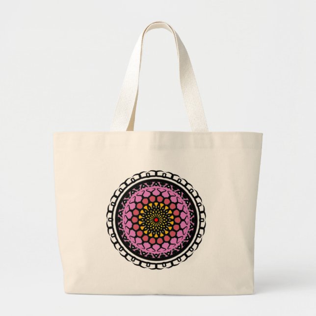 Floral Mandala Seamless Pattern Pink Aura Orbit Large Tote Bag (Front)