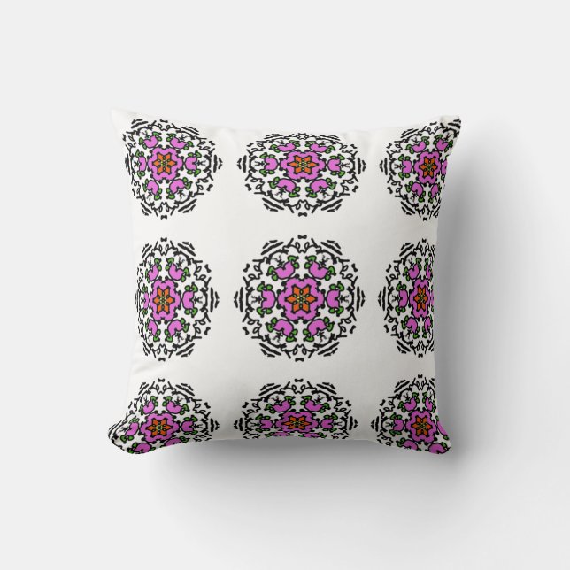 Floral Mandala Seamless Pattern Pink Bloom Throw Pillow (Front)