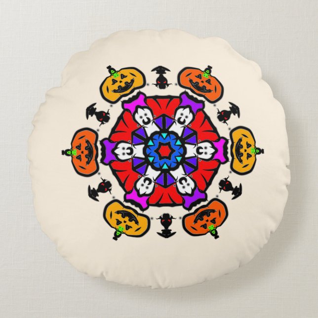 Floral Mandala Seamless Pattern Round Pillow (Front)