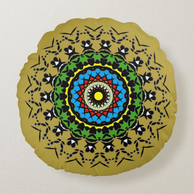 Floral Mandala Seamless Round Pillow (Front)
