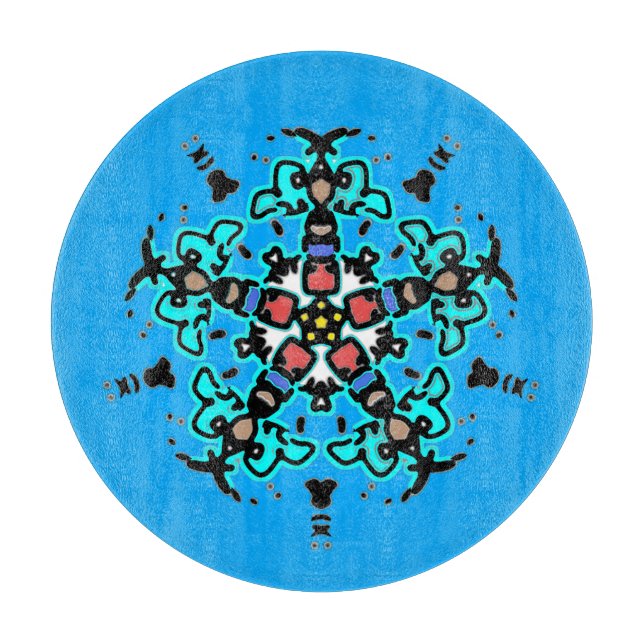 Floral Mandala Seamless Turquoise Cutting Board (Front)