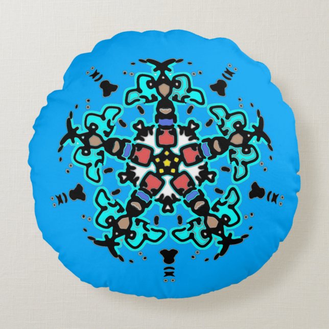 Floral Mandala Seamless Turquoise Round Pillow (Front)