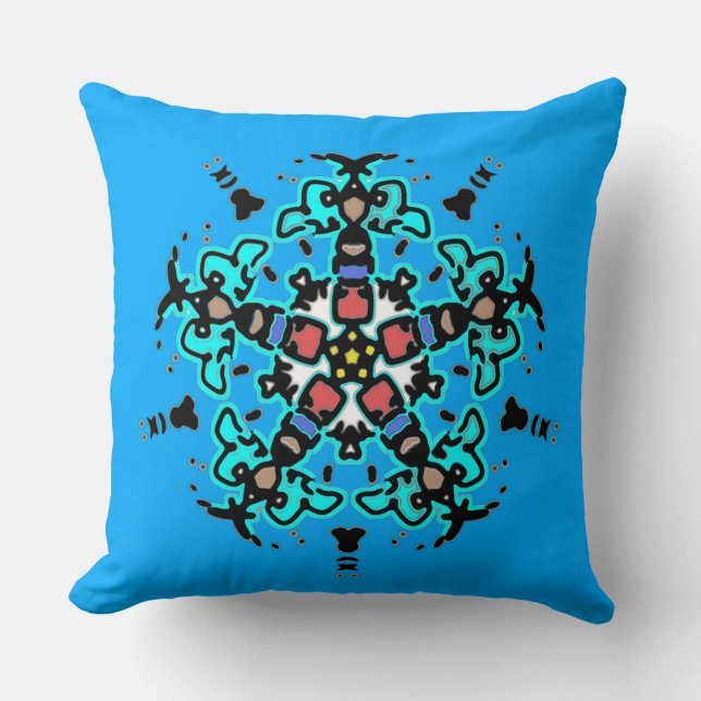 Floral Mandala Seamless Turquoise Throw Pillow (Front)