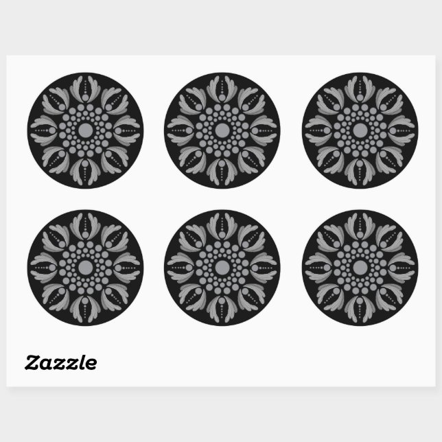 Floral Mandala Template Gray Scale Classic Round Sticker (Sheet)