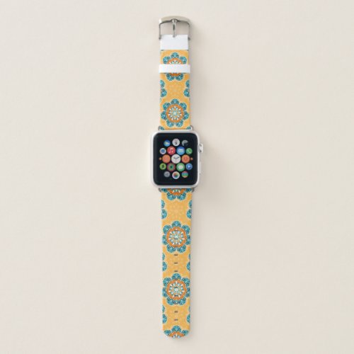 Floral Mandala Tile in Orange  Teal Apple Watch Band