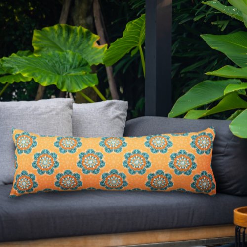 Floral Mandala Tile in Orange  Teal Body Pillow