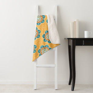 Floral Mandala Tile in Orange & Teal Sherpa Blanket
