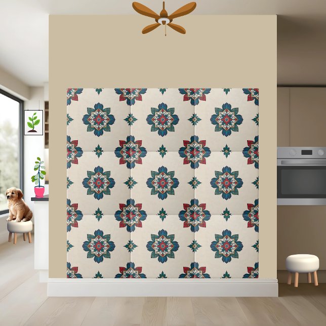 Floral Mandala Tile in Teal Red and Green (Creator Uploaded)