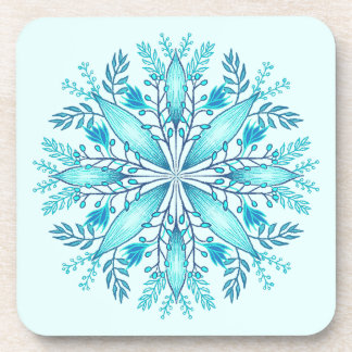 Floral Mandala - Turquoise Blue Boho Snowflake Beverage Coaster