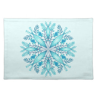 Floral Mandala - Turquoise Blue Boho Snowflake Cloth Placemat