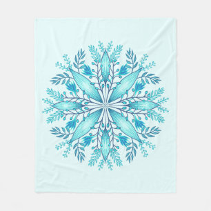 Floral Mandala - Turquoise Blue Boho Snowflake Fleece Blanket