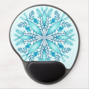 Floral Mandala - Turquoise Blue Boho Snowflake Gel Mouse Pad