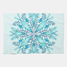 Floral Mandala - Turquoise Blue Boho Snowflake