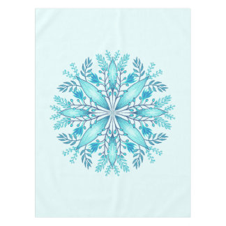 Floral Mandala - Turquoise Blue Boho Snowflake Tablecloth