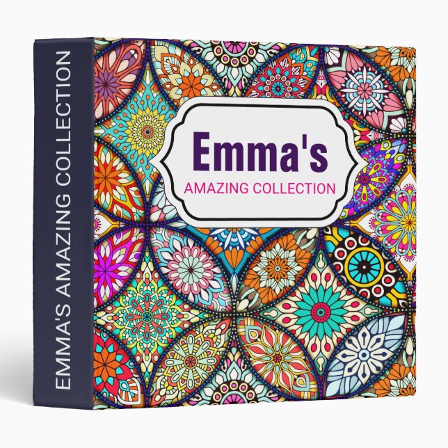 Floral mandalas creative circles art pattern 3 ring binder (Front/Spine)