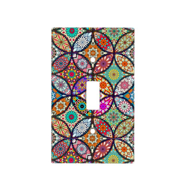 Floral mandalas creative circles art pattern light switch cover (Front)