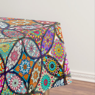 Floral mandalas creative circles art pattern tablecloth