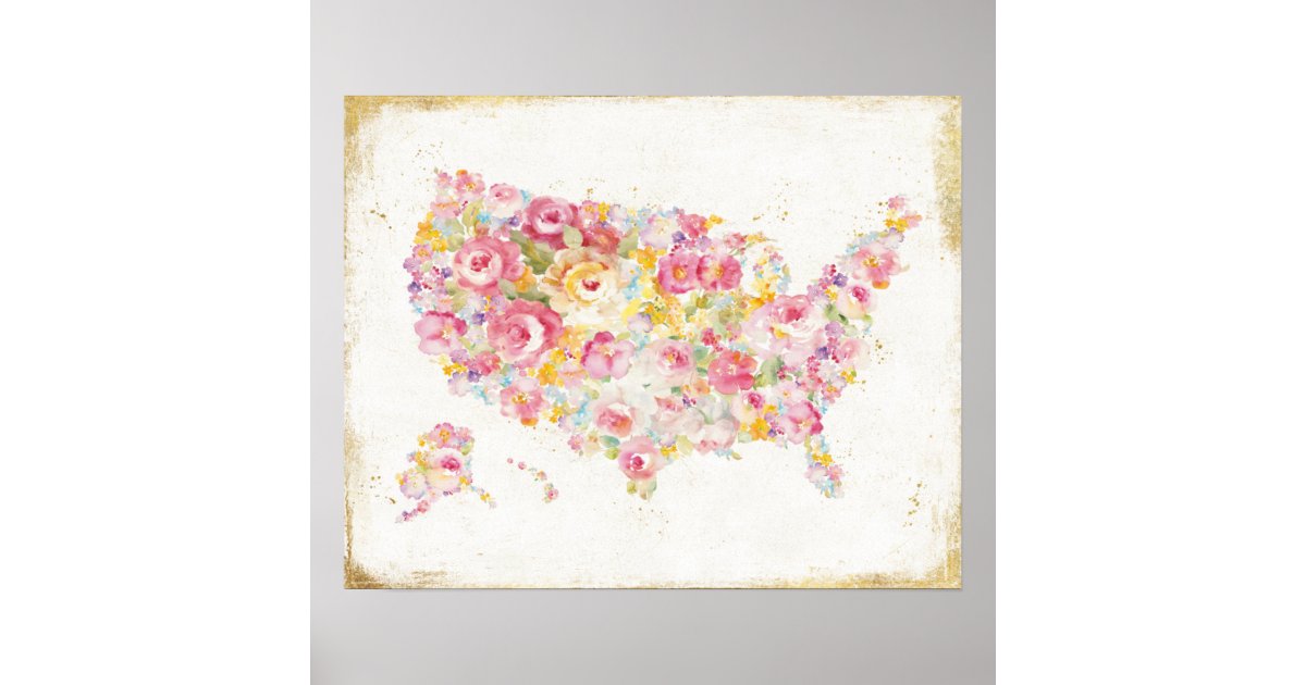 Floral Map Of The USA Poster | Zazzle