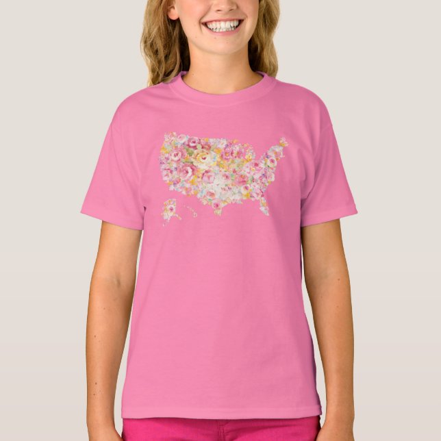 Floral Map Of The USA T-Shirt (Front)