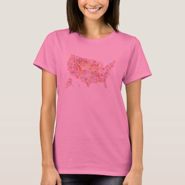 Floral Map Of The USA T-Shirt (Front)