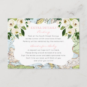 Floral Map Pink Travel Theme Baby Shower Info Enclosure Card