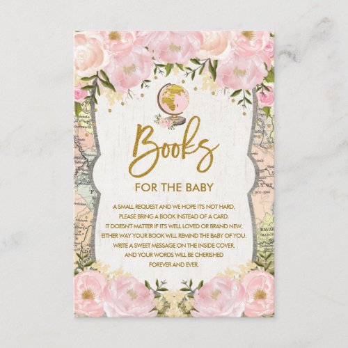 Floral Map Travel Adventure Books for Baby Girl Enclosure Card