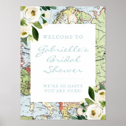 Floral Map Travel Theme Bridal Shower Welcome Sign