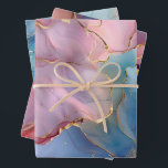 Floral Marble Gold Pink Blue Wrapping Paper Sheets<br><div class="desc">Beautiful and rich looking,  this marble floral designed paper in gold, blue and pink waves of color</div>