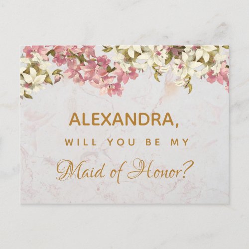 Floral Marble Orchids Maid of Honor Postcard