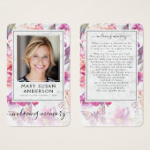 Floral Marble Photo Funeral Memorial Poem Card (Front & Back)