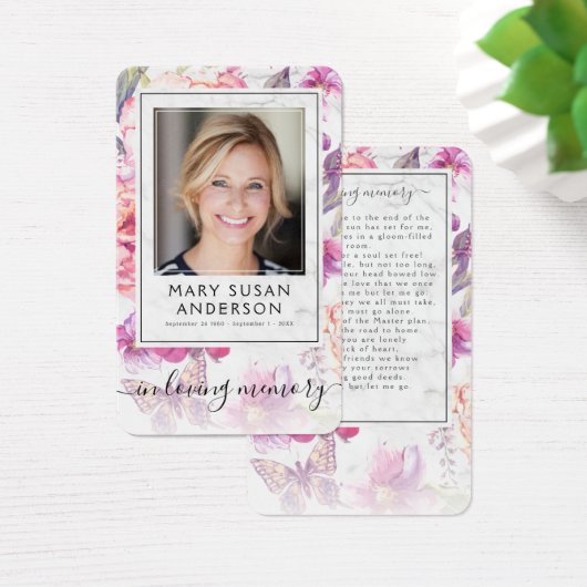 Floral Marble Photo Funeral Memorial Poem Card (Desk)