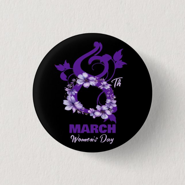 Floral March 8 International Woman's Day 2025 Button (Front)