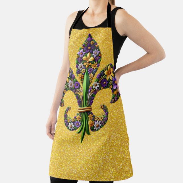 Floral Mardi Gras fleur de lis Apron (Insitu)