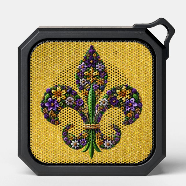 Floral Mardi Gras fleur de lis Bluetooth Speaker (Front)