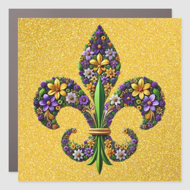 Floral Mardi Gras fleur de lis Car Magnet (Front)