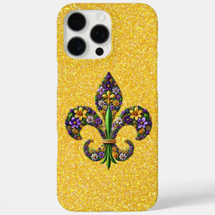 Floral Mardi Gras fleur de lis iPhone 16 Pro Max Case