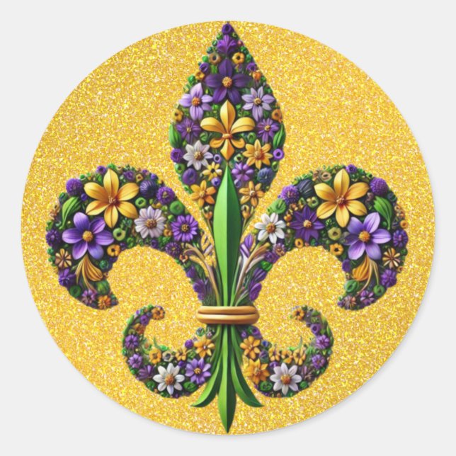 Floral Mardi Gras fleur de lis Classic Round Sticker (Front)